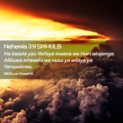 Picture 02 - Nehemia 3:9 SWHULB - Na baada yao Refaya mwana wa Huri akajenga. - Bible Verse Picture