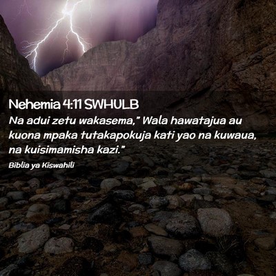 Picture 02 - Nehemia 4:11 SWHULB - Na adui zetu wakasema,” Wala hawatajua au kuona - Bible Verse Picture