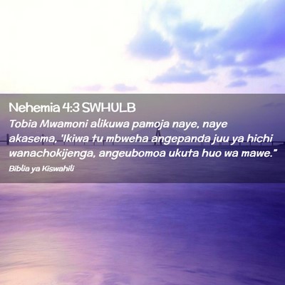 Picture 02 - Nehemia 4:3 SWHULB - Tobia Mwamoni alikuwa pamoja naye, naye akasema, - Bible Verse Picture