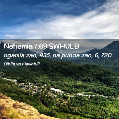 Picture 02 - Nehemia 7:69 SWHULB - ngamia zao, 435, na punda zao, 6, - Bible Verse Picture