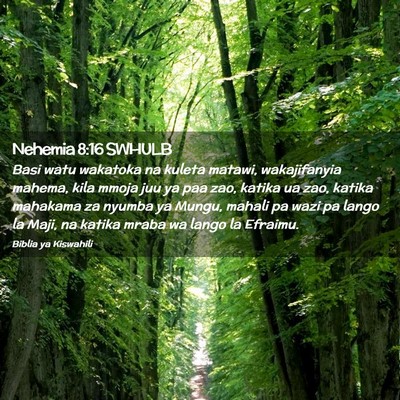 Picture 02 - Nehemia 8:16 SWHULB - Basi watu wakatoka na kuleta matawi, wakajifanyia - Bible Verse Picture