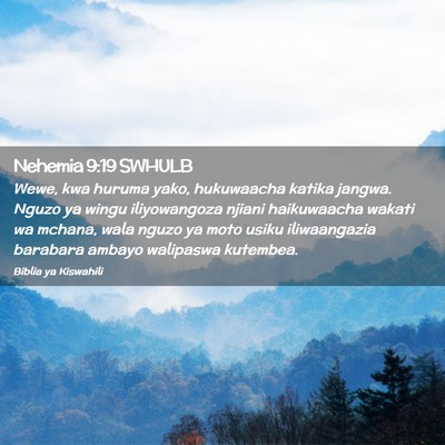 Picture 02 - Nehemia 9:19 SWHULB - Wewe, kwa huruma yako, hukuwaacha katika jangwa. - Bible Verse Picture