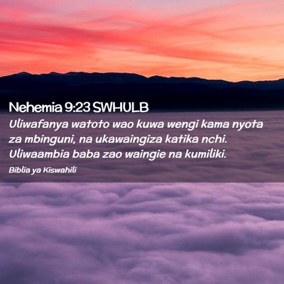 Picture 02 - Nehemia 9:23 SWHULB - Uliwafanya watoto wao kuwa wengi kama nyota za - Bible Verse Picture