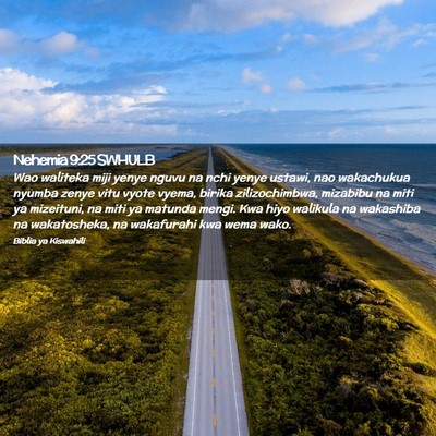 Picture 02 - Nehemia 9:25 SWHULB - Wao waliteka miji yenye nguvu na nchi yenye - Bible Verse Picture