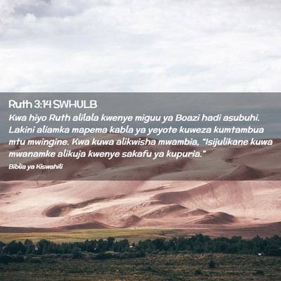Picture 02 - Ruth 3:14 SWHULB - Kwa hiyo Ruth alilala kwenye miguu ya Boazi hadi - Bible Verse Picture