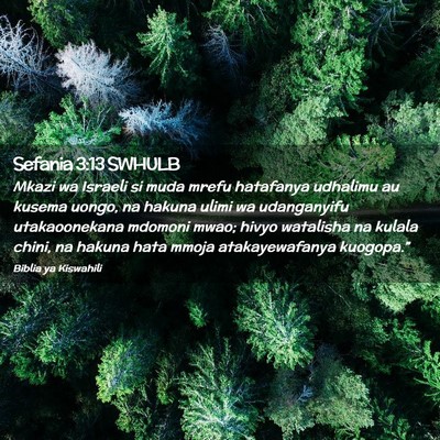 Picture 02 - Sefania 3:13 SWHULB - Mkazi wa Israeli si muda mrefu hatafanya udhalimu - Bible Verse Picture
