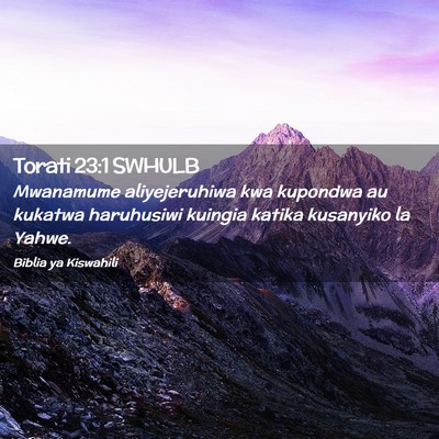 Picture 02 - Torati 23:1 SWHULB - Mwanamume aliyejeruhiwa kwa kupondwa au kukatwa - Bible Verse Picture