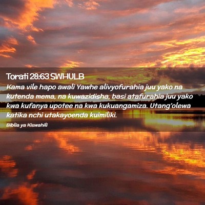 Picture 02 - Torati 28:63 SWHULB - Kama vile hapo awali Yawhe alivyofurahia juu yako - Bible Verse Picture