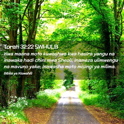 Picture 02 - Torati 32:22 SWHULB - Kwa maana moto kuwashwa kwa hasira yangu na - Bible Verse Picture