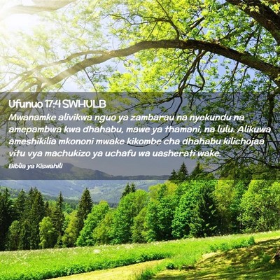 Picture 02 - Ufunuo 17:4 SWHULB - Mwanamke alivikwa nguo ya zambarau na nyekundu na - Bible Verse Picture