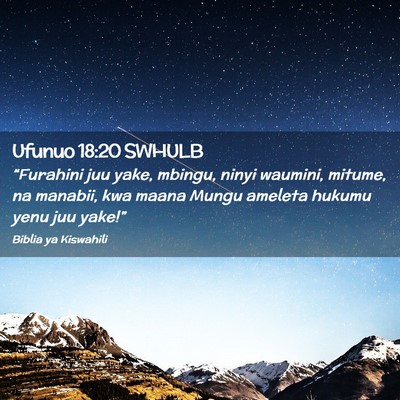 Picture 02 - Ufunuo 18:20 SWHULB - “Furahini juu yake, mbingu, ninyi waumini, - Bible Verse Picture