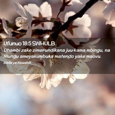 Picture 02 - Ufunuo 18:5 SWHULB - Dhambi zake zimerundikana juu kama mbingu, na - Bible Verse Picture