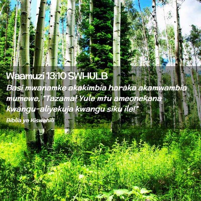 Picture 02 - Waamuzi 13:10 SWHULB - Basi mwanamke akakimbia haraka akamwambia mumewe, - Bible Verse Picture