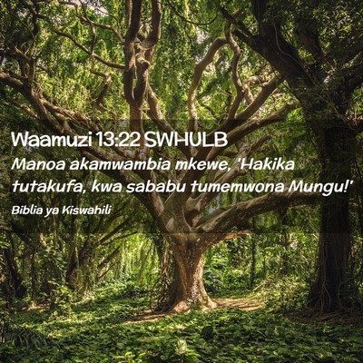 Picture 02 - Waamuzi 13:22 SWHULB - Manoa akamwambia mkewe, 'Hakika tutakufa, kwa - Bible Verse Picture