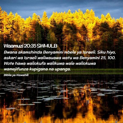 Picture 02 - Waamuzi 20:35 SWHULB - Bwana akamshinda Benyamini mbele ya Israeli. Siku - Bible Verse Picture