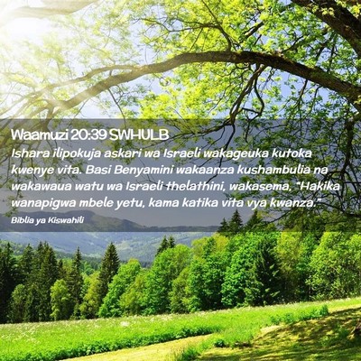Picture 02 - Waamuzi 20:39 SWHULB - Ishara ilipokuja askari wa Israeli wakageuka - Bible Verse Picture