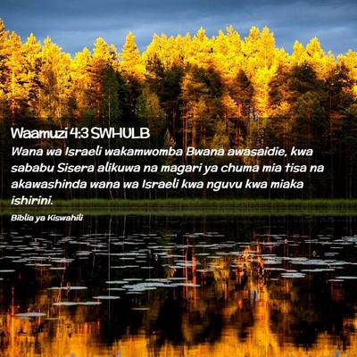 Picture 02 - Waamuzi 4:3 SWHULB - Wana wa Israeli wakamwomba Bwana awasaidie, kwa - Bible Verse Picture