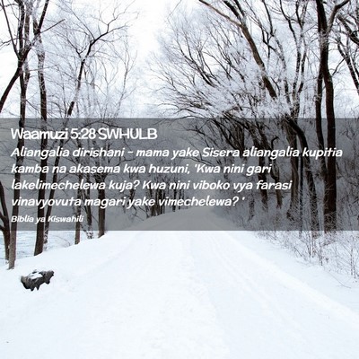 Picture 02 - Waamuzi 5:28 SWHULB - Aliangalia dirishani - mama yake Sisera - Bible Verse Picture