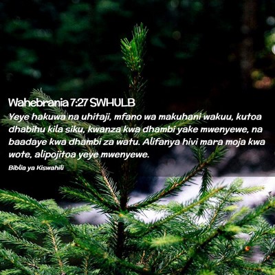 Picture 02 - Wahebrania 7:27 SWHULB - Yeye hakuwa na uhitaji, mfano wa makuhani wakuu, - Bible Verse Picture