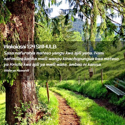 Picture 02 - Wakolosai 1:24 SWHULB - Sasa nafurahia mateso yangu kwa ajili yenu. Nami - Bible Verse Picture