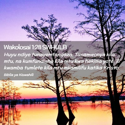 Picture 02 - Wakolosai 1:28 SWHULB - Huyu ndiye tunayemtangaza. Tunamwonya kila mtu, - Bible Verse Picture