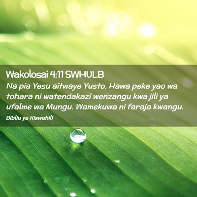 Picture 02 - Wakolosai 4:11 SWHULB - Na pia Yesu aitwaye Yusto. Hawa peke yao wa - Bible Verse Picture