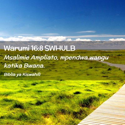 Picture 02 - Warumi 16:8 SWHULB - Msalimie Ampliato, mpendwa wangu katika - Bible Verse Picture