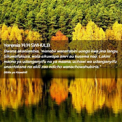 Picture 02 - Yeremia 14:14 SWHULB - Bwana akaniambia, 'manabii wanatabiri uongo kwa - Bible Verse Picture