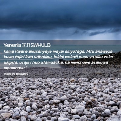 Picture 02 - Yeremia 17:11 SWHULB - kama Kware akusanyaye mayai asiyotaga. Mtu - Bible Verse Picture
