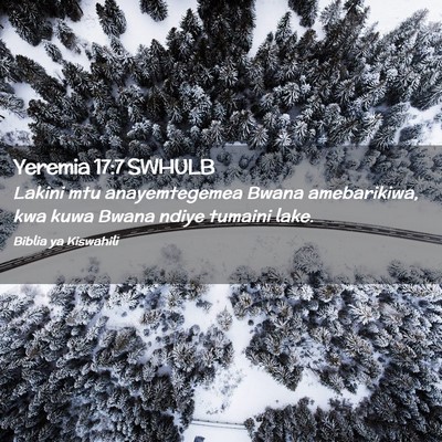 Picture 02 - Yeremia 17:7 SWHULB - Lakini mtu anayemtegemea Bwana amebarikiwa, kwa - Bible Verse Picture
