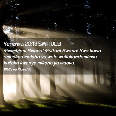 Picture 02 - Yeremia 20:13 SWHULB - Mwimbieni Bwana! Msifuni Bwana! Kwa kuwa ameokoa - Bible Verse Picture