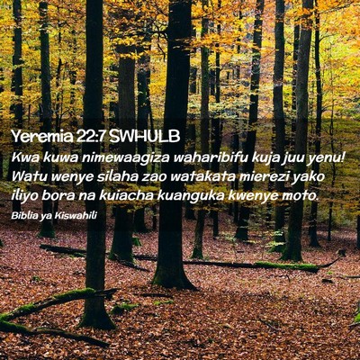 Picture 02 - Yeremia 22:7 SWHULB - Kwa kuwa nimewaagiza waharibifu kuja juu yenu! - Bible Verse Picture