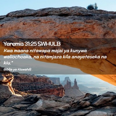 Picture 02 - Yeremia 31:25 SWHULB - Kwa maana nitawapa majai ya kunywa waliochoaka, - Bible Verse Picture