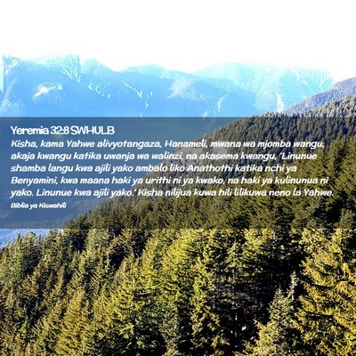 Picture 02 - Yeremia 32:8 SWHULB - Kisha, kama Yahwe alivyotangaza, Hanameli, mwana - Bible Verse Picture