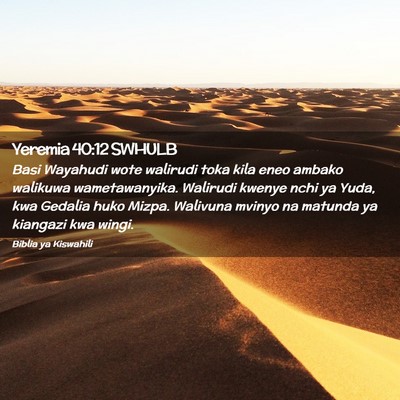 Picture 02 - Yeremia 40:12 SWHULB - Basi Wayahudi wote walirudi toka kila eneo ambako - Bible Verse Picture