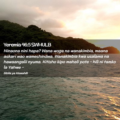 Picture 02 - Yeremia 46:5 SWHULB - Ninaona nini hapa? Wana woga na wanakimbia, maana - Bible Verse Picture