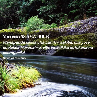 Picture 02 - Yeremia 48:5 SWHULB - Wanapanda kilima cha Luhithi wakilia, njia yote - Bible Verse Picture