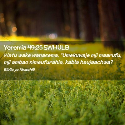 Picture 02 - Yeremia 49:25 SWHULB - Watu wake wanasema, “Umekuwaje mji maarufu, mji - Bible Verse Picture