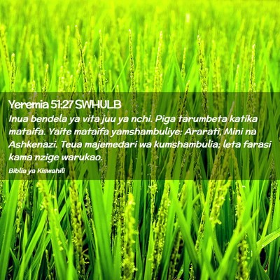 Picture 02 - Yeremia 51:27 SWHULB - Inua bendela ya vita juu ya nchi. Piga tarumbeta - Bible Verse Picture