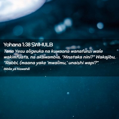 Picture 02 - Yohana 1:38 SWHULB - Tena Yesu aligeuka na kuwaona wanafunzi wale - Bible Verse Picture