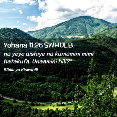 Picture 02 - Yohana 11:26 SWHULB - na yeye aishiye na kuniamini mimi hatakufa. - Bible Verse Picture