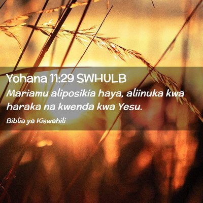 Picture 02 - Yohana 11:29 SWHULB - Mariamu aliposikia haya, aliinuka kwa haraka na - Bible Verse Picture