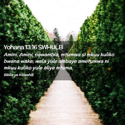 Picture 02 - Yohana 13:16 SWHULB - Amini, Amini, nawambia, mtumwa si mkuu kuliko - Bible Verse Picture