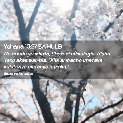 Picture 02 - Yohana 13:27 SWHULB - Na baada ya mkate, Shetani alimuingia. Kisha Yesu - Bible Verse Picture