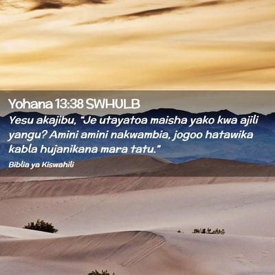 Picture 02 - Yohana 13:38 SWHULB - Yesu akajibu, “Je utayatoa maisha yako kwa - Bible Verse Picture