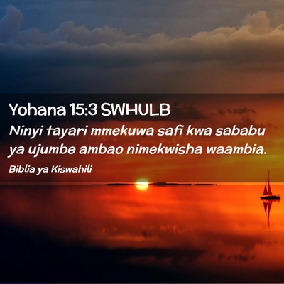 Picture 02 - Yohana 15:3 SWHULB - Ninyi tayari mmekuwa safi kwa sababu ya ujumbe - Bible Verse Picture