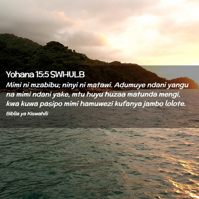 Picture 02 - Yohana 15:5 SWHULB - Mimi ni mzabibu; ninyi ni matawi. Adumuye ndani - Bible Verse Picture