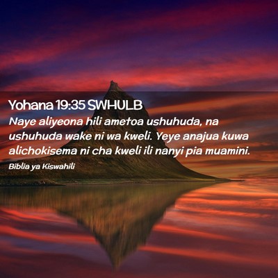 Picture 02 - Yohana 19:35 SWHULB - Naye aliyeona hili ametoa ushuhuda, na ushuhuda - Bible Verse Picture