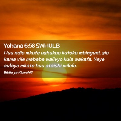 Picture 02 - Yohana 6:58 SWHULB - Huu ndio mkate ushukao kutoka mbinguni, sio kama - Bible Verse Picture