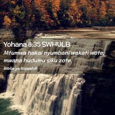 Picture 02 - Yohana 8:35 SWHULB - Mtumwa hakai nyumbani wakati wote; mwana hudumu - Bible Verse Picture